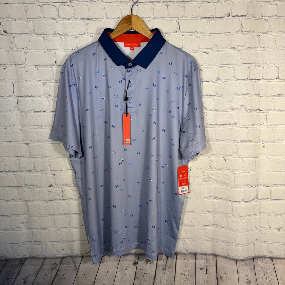 Redvanly Mens Fullerton Polo Cosmic Sky Butterfly Print Golf Shirt XL R2314